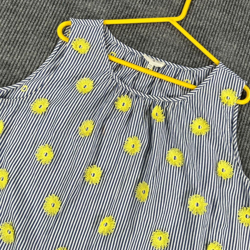 Lou & Grey Tank Top Womens 2XL XXL Blue Striped Yellow Floral Sleeveless Casual